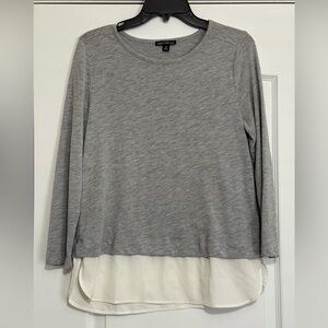 J. Crew Mercantile Gray and Cream Long Sleeve Top Medium